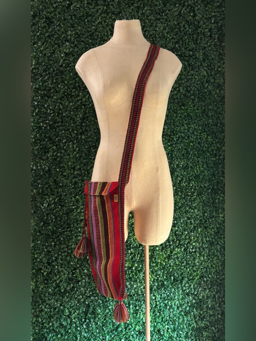 NWOT Handwoven Artisan Crossbody Bag Boho Striped Tassel Festival Ethnic